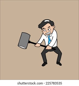 Businessman holds hammer cartoon