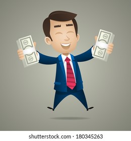Businessman holds in hand dollar banknotes