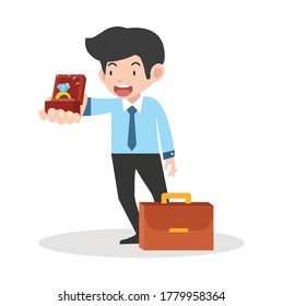 businessman holds a jewelry box vector