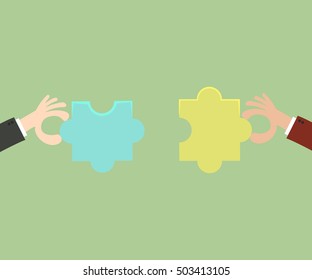 Businessman holds jigsaw puzzles.For post messages in the jigsaw.Flat design.