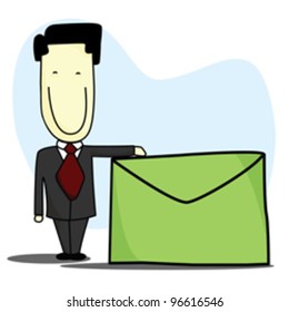 businessman holds mail envelope.