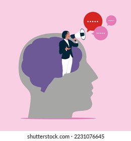 Businessman holds megaphone. Idea and Marketing. Modern flat vector illustration
