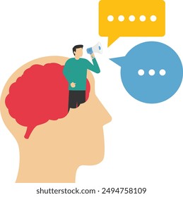 Businessman holds megaphone. Idea and Marketing. Modern flat vector illustration


