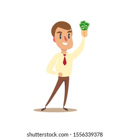 businessman holds money - Vector flat design illustration.