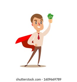 businessman holds money - Vector flat design illustration.