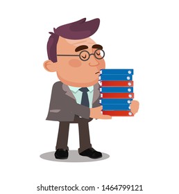Businessman holds pile of office papers and documents
