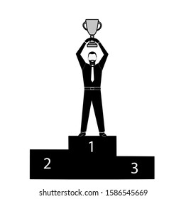businessman holds a prize cup over his head. victory. achievement of success.vector illustration.