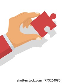 Businessman holds puzzles in hand. Vector illustration flat design. Isolated on white background.