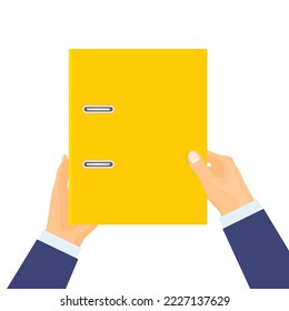 businessman holds ring binder with documents  - vector illustration