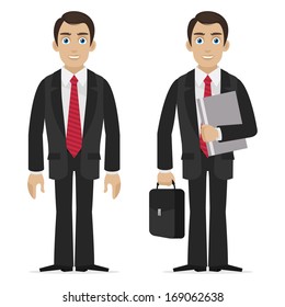 Businessman holds suitcase and folder