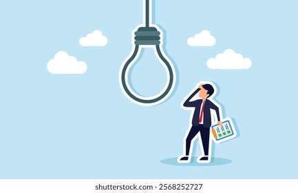 A businessman holds a to-do list, thinking with a light bulb hanging above, illustration of confusion in creativity, ideas, and innovation to complete tasks