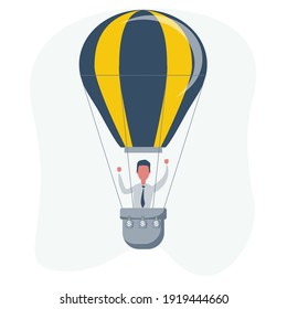 Businessman in hot air balloon. Vector illustration flat design