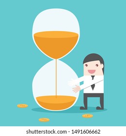 Businessman with Hourglass. cartoon concept vector illustration.