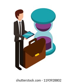 businessman with hourglass and portfolio