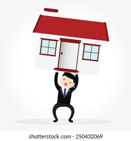 Businessman with house and money in investment concept