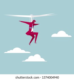 Businessman hovering in the air. The background is blue.