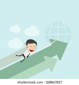 Businessman hugging positive graph 