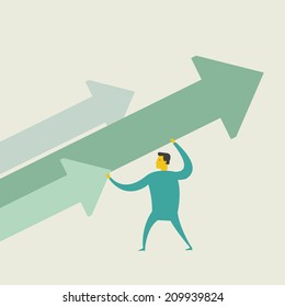Businessman hugging positive graph 