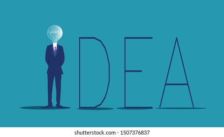 Businessman Human head Light bulb Text idea - Creativity modern Idea and Concept illustration Flat vector.