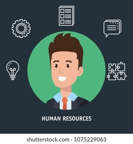 businessman with human resources set icons