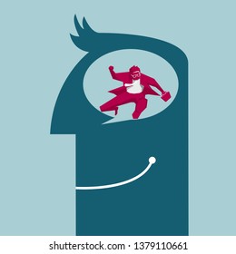 Businessman hurdles running. Isolated on blue background.