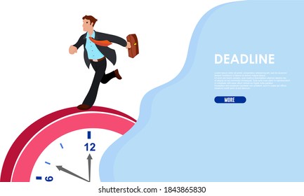 Businessman hurry running rolling the time deadline. Vector flat illustration concept