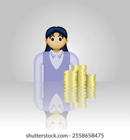 Businessman icon, 3D person icon wearing formal clothes and stack of coins, suitable for business website, online shopping, business account, report, and etc.