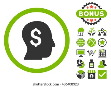 Businessman icon with bonus design elements. Vector illustration style is flat iconic bicolor symbols, eco green and gray colors, white background.