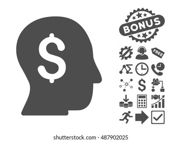 Businessman icon with bonus design elements. Vector illustration style is flat iconic symbols, gray color, white background.