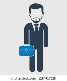 Businessman Icon with briefcase on hand. Flat style vector EPS.