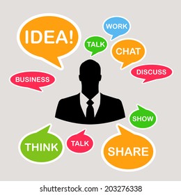 Businessman icon with colorful speech or comment bubbles