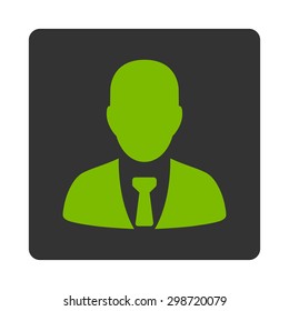 Businessman icon from Commerce Buttons OverColor Set. Vector style is eco green and gray colors, flat square rounded button, white background.