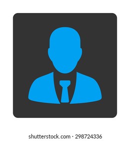 Businessman icon from Commerce Buttons OverColor Set. Vector style is blue and gray colors, flat square rounded button, white background.