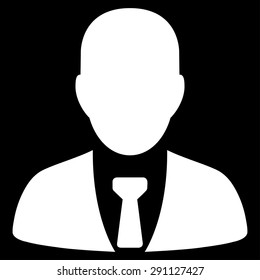 Businessman icon from Commerce Set. Vector style: flat symbol, white color, rounded angles, black background.
