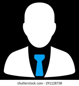Businessman icon from Commerce Set. Vector style: bicolor flat symbol, blue and white colors, rounded angles, black background.