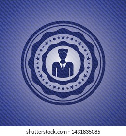 businessman icon with denim texture
