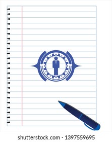 businessman icon drawn with pen strokes. Blue ink. Vector Illustration. Detailed.