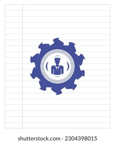 businessman icon emblem draw with pen effect. Blue ink. Vector Illustration. Detailed. 