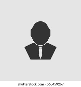 Businessman icon flat. Black pictogram on grey background. Vector illustration symbol