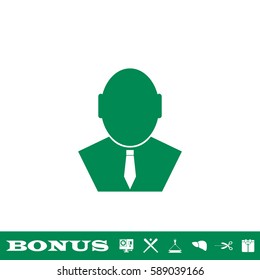 Businessman icon flat. Green pictogram on white background. Vector illustration symbol and bonus button