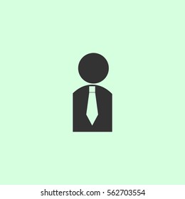 Businessman icon flat. Grey vector symbol on green background