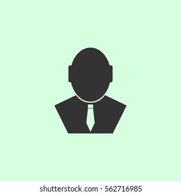 Businessman icon flat. Grey vector symbol on green background