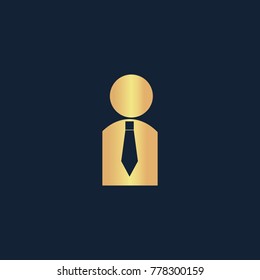 Businessman icon flat. Simple gold pictogram on dark background. Vector illustration symbol