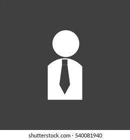 Businessman icon flat. Vector white illustration isolated on black background. Flat symbol