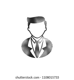 Businessman icon in halftone style. Black and white monochrome vector illustration.
