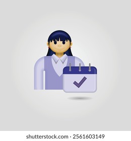 Businessman icon, image of a person wearing formal clothes and a calendar with a check mark, employee attendance icon, suitable for use on websites, businesses, applications, calendars, and etc.