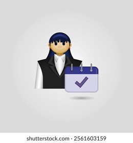 Businessman icon, image of a person wearing formal clothes and a calendar with a check mark, employee attendance icon, suitable for use on websites, businesses, applications, calendars, and etc.