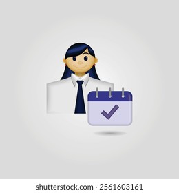 Businessman icon, image of a person wearing formal clothes and a calendar with a check mark, employee attendance icon, suitable for use on websites, businesses, applications, calendars, and etc.