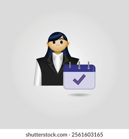 Businessman icon, image of a person wearing formal clothes and a calendar with a check mark, employee attendance icon, suitable for use on websites, businesses, applications, calendars, and etc.