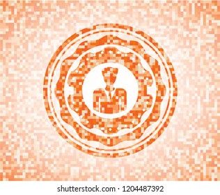businessman icon inside abstract orange mosaic emblem with background